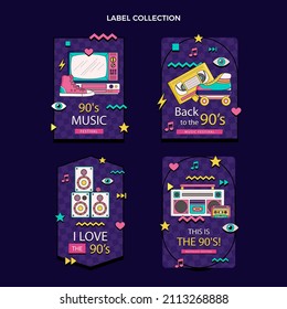 90s years badge elements. Back to 90. Patch, sticker design collection. Trendy cartoon pop bundle 90s years. 90s fashion icon set. Oldschool disco sketchy print. 90s symbol tattoo. Vector illustration