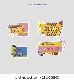 90s years badge elements. Back to 90. Patch, sticker design collection. Trendy cartoon pop bundle 90s years. 90s fashion icon set. Oldschool disco sketchy print. 90s symbol tattoo. Vector illustration