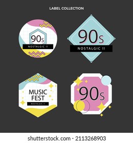 90s years badge elements. Back to 90. Patch, sticker design collection. Trendy cartoon pop bundle 90s years. 90s fashion icon set. Oldschool disco sketchy print. 90s symbol tattoo. Vector illustration