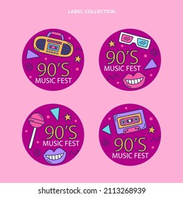 90s years badge elements. Back to 90. Patch, sticker design collection. Trendy cartoon pop bundle 90s years. 90s fashion icon set. Oldschool disco sketchy print. 90s symbol tattoo. Vector illustration