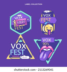 90s years badge elements. Back to 90. Patch, sticker design collection. Trendy cartoon pop bundle 90s years. 90s fashion icon set. Oldschool disco sketchy print. 90s symbol tattoo. Vector illustration