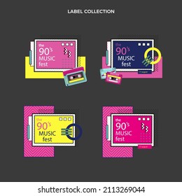 90s years badge elements. Back to 90. Patch, sticker design collection. Trendy cartoon pop bundle 90s years. 90s fashion icon set. Oldschool disco sketchy print. 90s symbol tattoo. Vector illustration