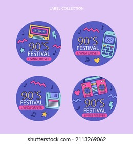 90s years badge elements. Back to 90. Patch, sticker design collection. Trendy cartoon pop bundle 90s years. 90s fashion icon set. Oldschool disco sketchy print. 90s symbol tattoo. Vector illustration