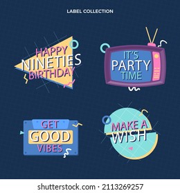 90s years badge elements. Back to 90. Patch, sticker design collection. Trendy cartoon pop bundle 90s years. 90s fashion icon set. Oldschool disco sketchy print. 90s symbol tattoo. Vector illustration