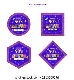 90s years badge elements. Back to 90. Patch, sticker design collection. Trendy cartoon pop bundle 90s years. 90s fashion icon set. Oldschool disco sketchy print. 90s symbol tattoo. Vector illustration