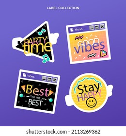 90s years badge elements. Back to 90. Patch, sticker design collection. Trendy cartoon pop bundle 90s years. 90s fashion icon set. Oldschool disco sketchy print. 90s symbol tattoo. Vector illustration