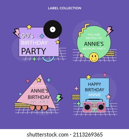 90s years badge elements. Back to 90. Patch, sticker design collection. Trendy cartoon pop bundle 90s years. 90s fashion icon set. Oldschool disco sketchy print. 90s symbol tattoo. Vector illustration