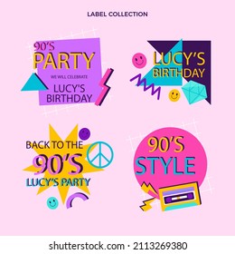 90s years badge elements. Back to 90. Patch, sticker design collection. Trendy cartoon pop bundle 90s years. 90s fashion icon set. Oldschool disco sketchy print. 90s symbol tattoo. Vector illustration