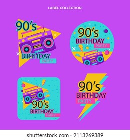 90s years badge elements. Back to 90. Patch, sticker design collection. Trendy cartoon pop bundle 90s years. 90s fashion icon set. Oldschool disco sketchy print. 90s symbol tattoo. Vector illustration