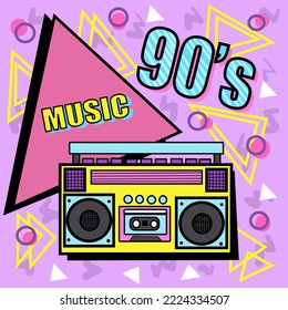 90s-style poster vector art. Poster design with the sign "90s music".