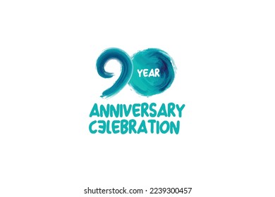 90, 90 años, 90 años de celebración del aniversario celebración del año de diversión estilo logotipo. logo blanco aniversario con color azul verde aislado en fondo blanco, diseño vectorial para celebración