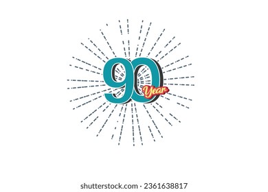 90th, 90 years, 90 year anniversary blue color number with line behind on white background for card, wallpaper, greeting card, poster-vector