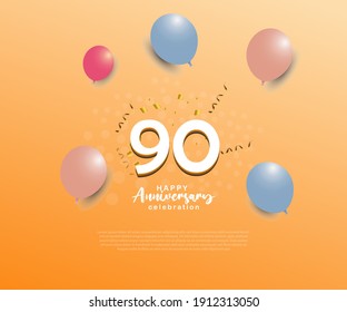 90-jähriger Hintergrund mit 3D-Nummer und Ballons-Illustration