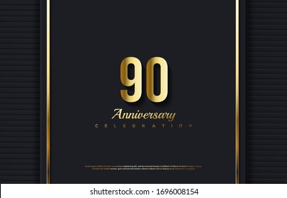 90th anniversary background with illustrations of golden numbers and vertical lines on the right and left.
