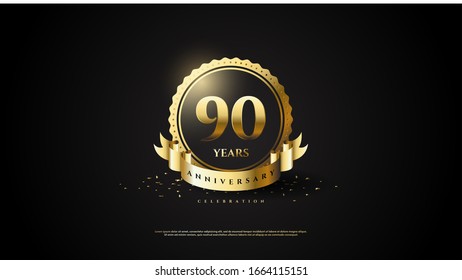  90th anniversary background with illustrations of numbers in a circle with writing on the ribbon.