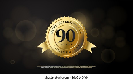 90th anniversary background with illustrations of numbers in a circle with writing on the ribbon.