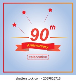 90th anniversary banner, in 90 years anniversary concept template design vector, decorated with red ribbon and stars