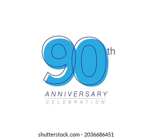 90th anniversary blue colored vector design for birthday celebration, isolated on white background