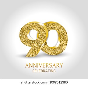 90th anniversary card template with 3d gold colored elements.