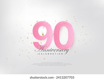 90th anniversary celebration, with beautiful pink numbers and very charming. Premium vector background for greeting and celebration.