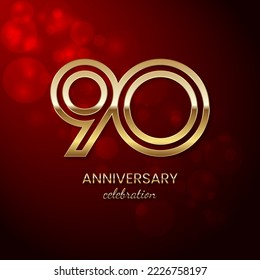 90th Anniversary Celebration. Birthday logo design with gold color text for celebration events, weddings, invitations, greeting cards. Vector illustration