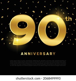 90th anniversary celebration with gold glitter color and black background. Vector design for celebrations, invitation cards and greeting cards.