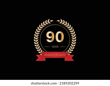 90th anniversary celebration with gold glitter color and white background. Vector design for celebrations, invitation cards and greeting cards. eps 10.