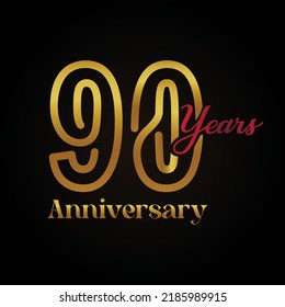 90th anniversary celebration logotype with handwriting golden and red colour elegant design . vector anniversary for celebration, invitation card, and greeting card.