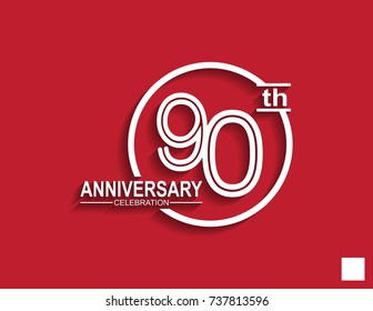 90th anniversary celebration logotype with linked number in circle isolated on red background