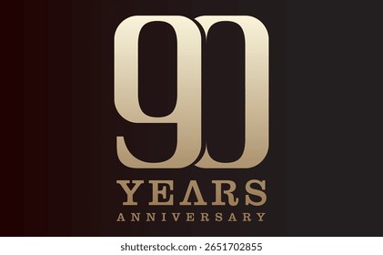 Fondo del Vector de la celebración del 90º aniversario. con el número de oro y el fondo negro, Anuncio del aniversario para la tarjeta de felicitación, acontecimiento