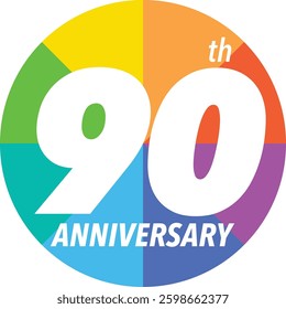 90th Anniversary Celebration white color on circle rainbow color with word Anniversary white color at the bottom.