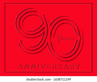 90th Anniversary with elegant red stripe motif, anniversary template design for web ,Creative poster, booklet, leaflet, flyer, magazine, invitation card