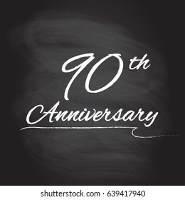 90th anniversary emblem hand drawn by chalk. 90 years celebration isolated on blackboard background. Vector illustration.