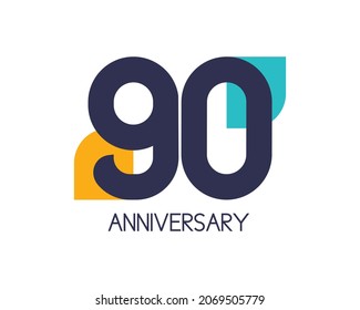 90th anniversary geometric logo. Overlap shapes for birthday design. Minimalist ninety year celebration
