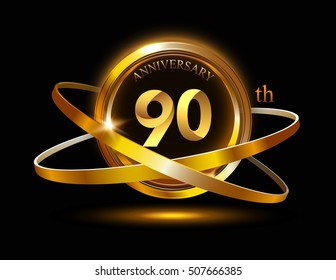 90th anniversary with gold ring graphic elementson black bacground