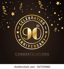 90th anniversary golden ring logo on brown background.