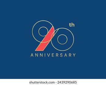 90th Anniversary with lines Overlapping shapes Number luxury gold celebration logo vector design concept. Ninety years anniversary gold logo template for celebration event, invitation, business, web.