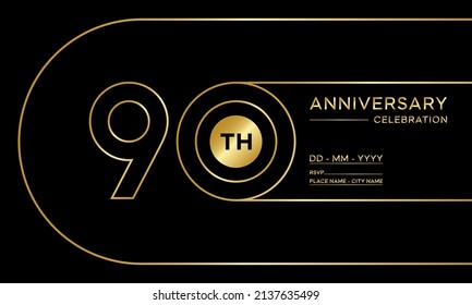 Logo zum 90. Jubiläum. Jubiläum feiern Logo Design goldener Jubiläum für Booklet, Flyer, Magazin, Broschüre, Web, Einladung oder Grußkarte. Vektorgrafiken.