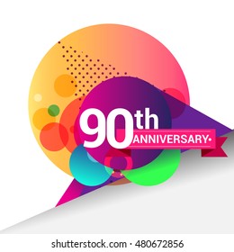90th Anniversary logo, Colorful geometric background vector design template elements for your birthday celebration.