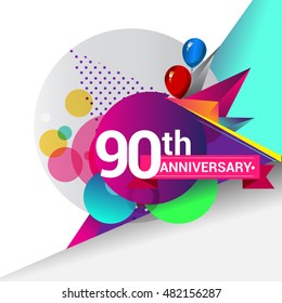 90th Anniversary logo, Colorful geometric background vector design template elements for your birthday celebration.