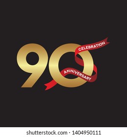 90th Anniversary Logo design for anniversary celebration with gold color for booklet, leaflet, magazine, brochure poster, web, invitation or greeting card. Logo Vector template
