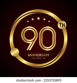 90th anniversary logo design concept with golden ring. Logo Vector Template