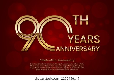 90° Aniversario. Diseño del logo de aniversario con concepto de doble línea. Plantilla de vectores de logotipos