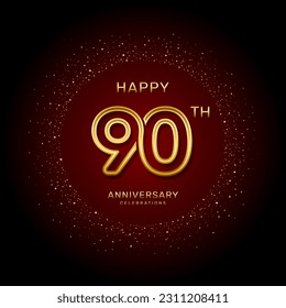 90th  anniversary logo design with a double line concept in gold color, logo vector template illustration