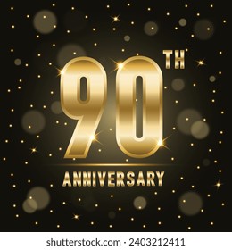 90th Anniversary logo design with double line numbers. Golden anniversary template. Vector Logo Template. Golden Number 3D Style Font. Number golden color for celebration event. Vector illustration