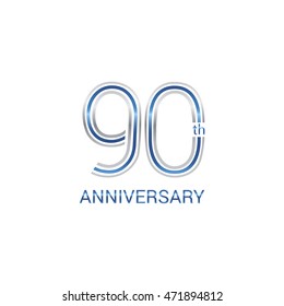 90th anniversary logo design uses three lines which form the numbers.  years anniversary signs . Silver and blue color anniversary