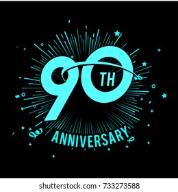 90th anniversary logo with firework background. glow in the dark design concept