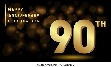 90th anniversary logo with gold color for booklets, leaflets, magazines, brochure posters, banners, web, invitations or greeting cards. Vector illustration.