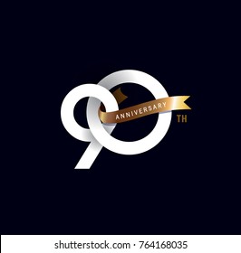 90th anniversary logo with gold ribbon. template design for web, game ,Creative poster, booklet, leaflet, flyer, magazine, invitation card