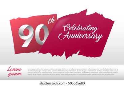 90th anniversary logo with red abstract backgrond. design template